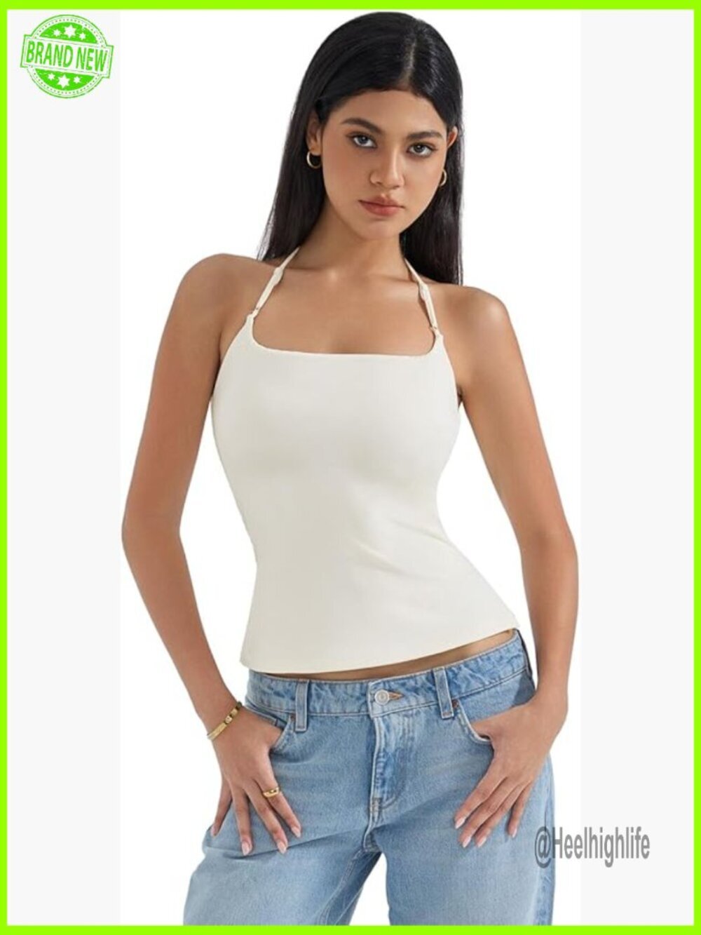 Double Lined Halter Crop Top Backless Camisole Fitted Tank
